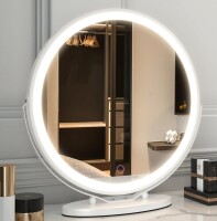 LVSOMT 20" Large Makeup Vanity Mirror with Lights, LED Lighted Circle Mirror, High Definition Round Tabletop/Desk Mirror with 3 Color Dimmable Lighting Modes & Touch Screen (White) New In Box $199