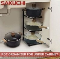 Sakuchi Pots and Pans Organizer for Cabinet, 3 Tiers Heavy-Duty Pot and Pan Rack for Kitchen Organization, Height Adjustable and Space Saving Pot Organizer with 3 Hook, Black New In Box $89.99