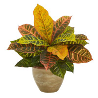 Nearly Natural 16" Garden Croton "Real-Touch" Artifical Plant in Ceramic Planter, New in Box $99.99