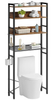 Rolanstar 4-Tier Over The Toilet Storage with Hooks in Rustic Brown, New in Box $139.99