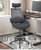 BOLISS 400lbs High-Back Mesh Ergonomic Drafting Chair, Tall Office Chair, Standing Desk Chair, Adjustable Headrest, with Flip-Up Arms, Lumbar Support Swivel Computer Task Chair - Black New In Box $350