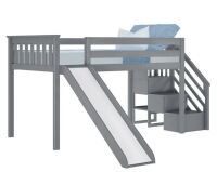Kid's Twin Low Loft Bed with Stairs + Slide in Grey New in Box $799