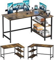 Klvied L Shaped Desk 43 Inch, Works for Home or Office, Writing Desk with Shelf, Space-Saving Workstation Table, Modern Simple Wooden Style, Rustic Brown, New in Box $199