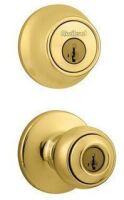 Kwikset Polished Brass Polo Door Knob & Single Cylinder Deadbolt Set / Kwikset Satin Nickel Bed/Bath Cameron Privacy Door Knob / Assorted $89