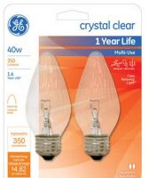 Ge Lighting F15 Crystal Clear 40 W Flame Tip Light Bulb - 2 Pk New In Box