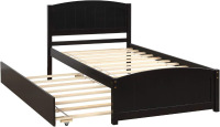 Merax Wood Platform Bed Frame with Twin Trundle, Espresso, New Shelf Pull $399