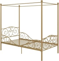 DHP Metal Canopy Kids Platform Bed with Four Poster Design, Scrollwork Headboard and Footboard, Underbed Storage Space, No Box Sring Needed, Twin, Gold, New Open Box $299