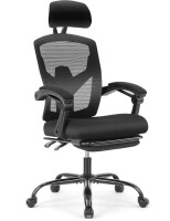 JHK Ergonomic Home Office High Back Executive Desk Armsrest and Adjustable Headrest Mesh Computer Chair with Retractable Footrest and Lumbar Support (Black) New In Box $250
