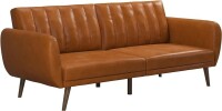 Novogratz Brittany Futon Sofa Bed and Couch Sleeper, Camel Faux Leather $399