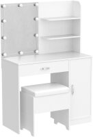 Vabches Makeup Vanity with Lights, Vanity Desk with Mirror and Lights Set, Large Drawer and Two-Tier Lots Storage Cabinet Dresser, 3 Lighting Modes Adjustable Brightness, Makeup Table for Bedroom, White $299