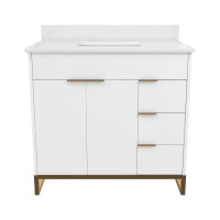 CosmoLiving Leona 36” Bathroom Vanity, White with Gold Metal, New in Box $599