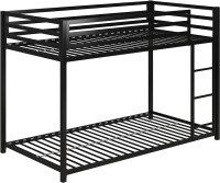 DHP Miles Low Metal Bunk Bed Frame for Kids, With Built-in Ladder, High Guardrail and Metal Slats, Floor Bed Bottom Bunk, No Boxspring Required, For Small Spaces, Twin-Over-Twin, Black, New in Box $299