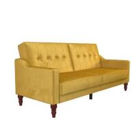 Novogratz Beatrice Mustard Velvet Coil Futon, Convertible Sofa, New in Box $599