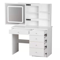 FUFU&GAGA 5-Drawers White Wood Makeup Vanity Sets Dressing Table Sets With LED Push-Pull Mirror, Stool and Storage Shelves, New in Box $399