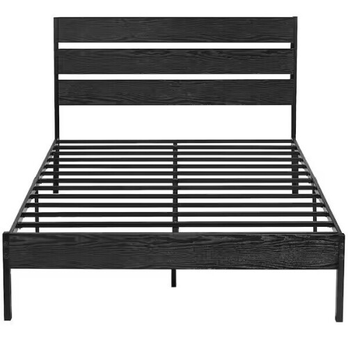 VECELO Full Black Metal Frame Platform Bed with Modern Wood Headboard, Easy Assembly/No-Slip/No Noise, 55.8 in. W, New Open Box $299