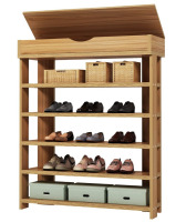 Soges 5-Tier Wooden Shoe Rack with Storage Cabinet, 29.5 inches Vertical Free Standing Shoe Shelf, Shoe Organizer Storage Cabinet for Entryway, Living Room, Hallway, Doorway, Teak New In Box $150