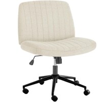 DOSSMBOLA Criss Cross Desk Chair, Armless Office Chair with Wheels, Cross Legged Chair with Wide Seat, Height Adjustable, Office Chair for Home/Office/Make Up/Bed Room - Beige Fabric New In Box $199
