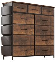 LIVEHOM 11 Drawer Rustic Brown Dresser Chest with Side Pockets, Hooks, Fabric Storage Drawer, Steel Frame, Wood Top, Organizer Unit and Pull Handle for Closet, New in Box $299