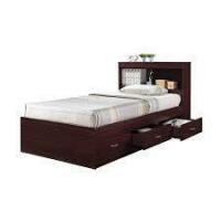 Hodedah Twin Size Captain Bed with 3 Drawers and Headboard in Mahogany Wood (2 Boxes) New in Box $499
