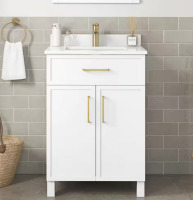 Bilston 24 in. W x 19 in. D x 34 in. H Single Sink Bath Vanity in White with White Engineered Stone Top, New Shelf Pull $479.99