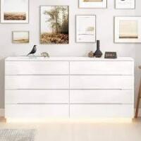 Ningbo High Gloss White Wood 8-Drawer Chest of Drawers Storage Organizer With LED Lights (63 in. W x 30.9 in. H x 15.7 in. D) New in Box $499