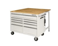 Husky Tool Storage 46 in. W Standard Duty Gloss White Mobile Workbench Cabinet with Solid Top Full Length Extension Table New In Box $899