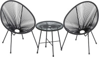 SONGMICS 3-Piece Outdoor Seating Acapulco Chair, Modern Patio Furniture Set, Glass Top Table and 2 Chairs, Indoor and Outdoor Conversation Bistro Set, Ink Black, New in Box $299