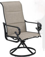 Outdoor Patio Dining Swivel Chairs Set of 2, 360° Chair with High Back, Black Metal Frame, Curved Armrest and Textilene Fabric for Deck Garden Poolside (Khaki), New in Box $299