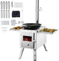 VEVOR Wood Stove, 86 inch, Stainless Steel Camping Tent Stove, Portable Wood Burning Stove with Chimney Pipes & Gloves, 3000in³Firebox Hot Tent Stove for Outdoor Cooking and Heating with 8 Pipes, New in Box $399