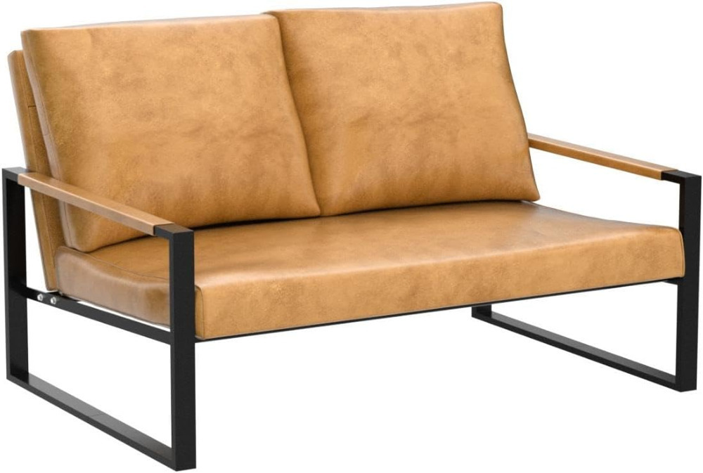 AWQM Mid-Century Modern Solid Loveseat Sofa Upholstered Faux Leather 2 ...