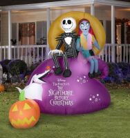 Gemmy 7Ft Tall Jack Skellington and Sally on Mountain Scene Halloween Inflatable On Working $250