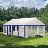 Phi Villa 12 ft. x 26 ft. Large Outdoor Canopy Wedding Party Tent in White with Blue Stripes Removable Side Walls (3 Boxes) New in Box $899