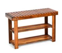 Boyel Living Teak 18 in. H 3-Tier 8- Pair Wood Shoe Storage Bench New Open Box $199