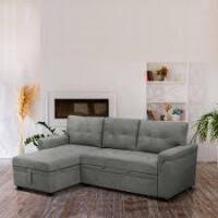 Homestock 78 in. W Stylish Reversible Velvet Sleeper Sectional Sofa Storage Chaise Pull Out Convertible Sofa in Gray New $899