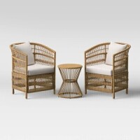 Threshold 3pc Mulberry Steel Frame Faux Rattan Outdoor Patio Small Space Chat Furniture Set Linen NEw In Box Factory Sealed $799