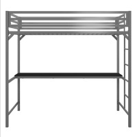 Dorel Miles Twin Metal Loft Bed with Desk in Silver, New in Box $399