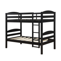 Better Homes & Gardens Leighton Kids Solid Wood Twin-over-Twin Convertible Bunk Bed with Ladder and Guardrails, Black, New in Box $299