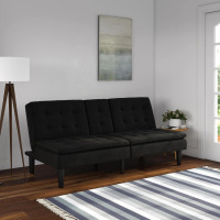 Mainstays Memory Foam PillowTop Futon with Cupholder, Black Microfiber, New in Box $499