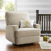 Baby Relax Rylan 4-in-1 Swivel Glider Rocker Recliner Chair, Beige, Microfiber, New in Box $499