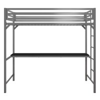 Dorel Miles Twin Metal Loft Bed with Desk in Silver, New in Box $399