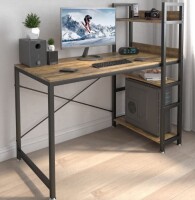 JSungo Computer Desk with 4 Tiers Shelves, 47 Inch Sturdy Table with Reversible Bookshelf for Home Office, Study Tower Desk for Small Space, Industrial Modern Style, Rustic Brown, New in Box $299