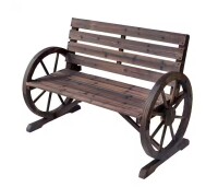 Outsunny Rustic Wooden Outdoor Patio Wagon Wheel Bench Seat with Unique Rustic Style and Durable Fir Wood Construction New In Box $199