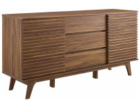 Modway Render 63" Mid-Century Modern Sideboard Buffet Table or TV Stand in Walnut New In Box $599