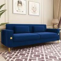 Mercer41 Deondry 85.63" Velvet Square Arm Sofa in Blue New in Box $899