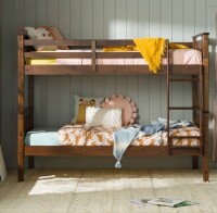 Walker Edison Brinna Twin Over Twin Solid Wood Bunk Bed In Walnut New In Box $599