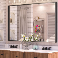 Keonjinn Modern Metal Frame Farmhouse Rectangular Wall Vanity Mirror with Square Corner, 55" x 36" (Horizontal/Vertical), Matte Black, New in Box $499