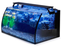 Hygger Horizon 8 Gallon LED Glass Aquarium Kit for Starters with 7W Power Filter Pump, 18W Colored led Light, Wide View Curved Shape Fish Tank with Undetachable 3D Rockery Background Decor New In Box $239