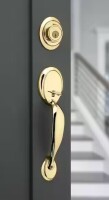 Kwikset Dakota Polished Brass Single Cylinder Door Handleset with Tylo Door Knob Featuring SmartKey Security New Shelf Pull $199