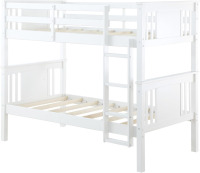 DHP Dylan Convertible Wood Bunk Bed, Stackable and Detachable Bed Frames for Kids and Teens, with Ladder, High Guardrail, Wood Slats, No Boxspring Required, Twin-Over-Twin, White, New in Box $399