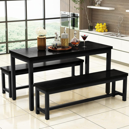 AWQM Dining Room Table Set, Kitchen Set with 2 Benches, Black $299